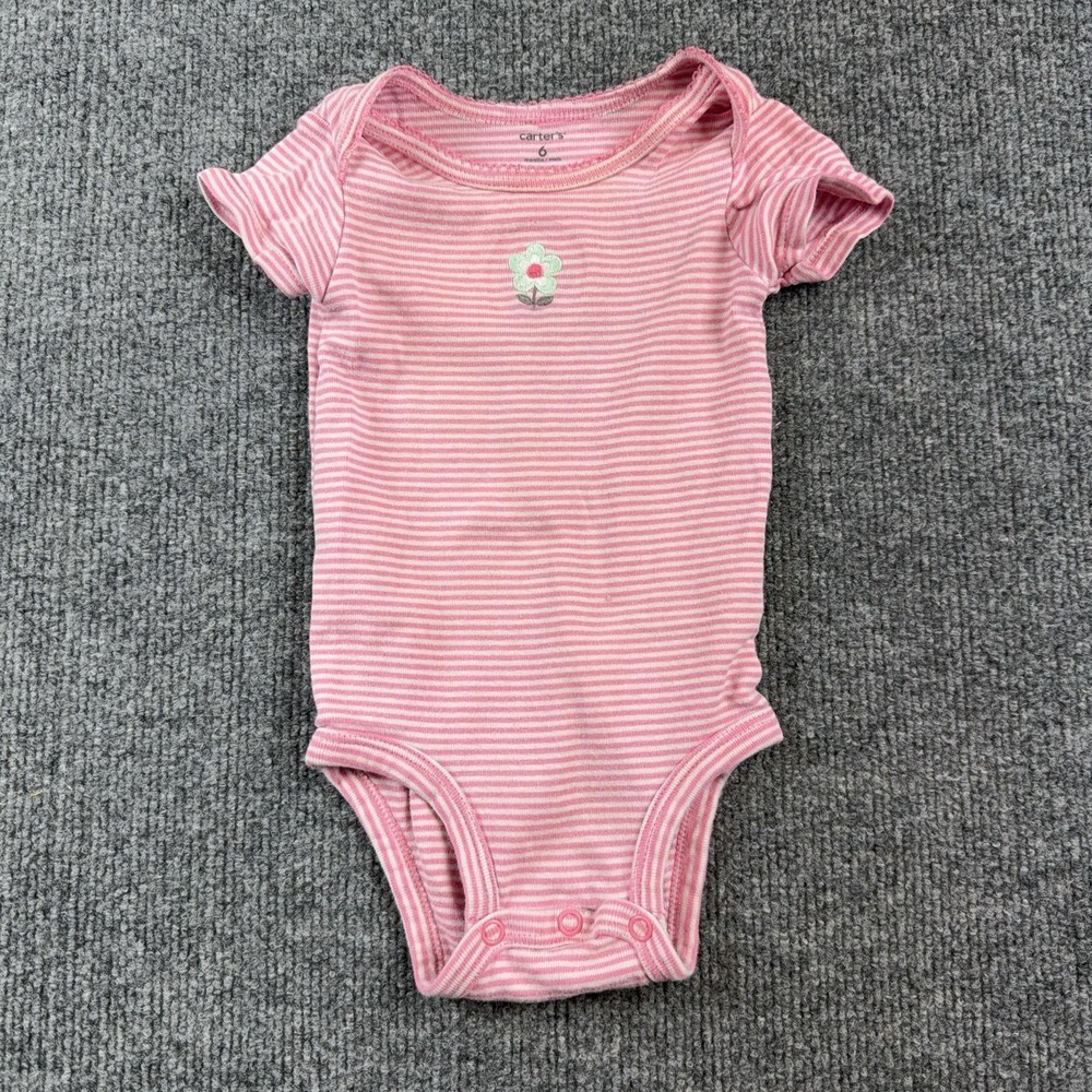 Carter's Romper Girls 3-6 Months Pink Striped Flower One Piece Bodysuit